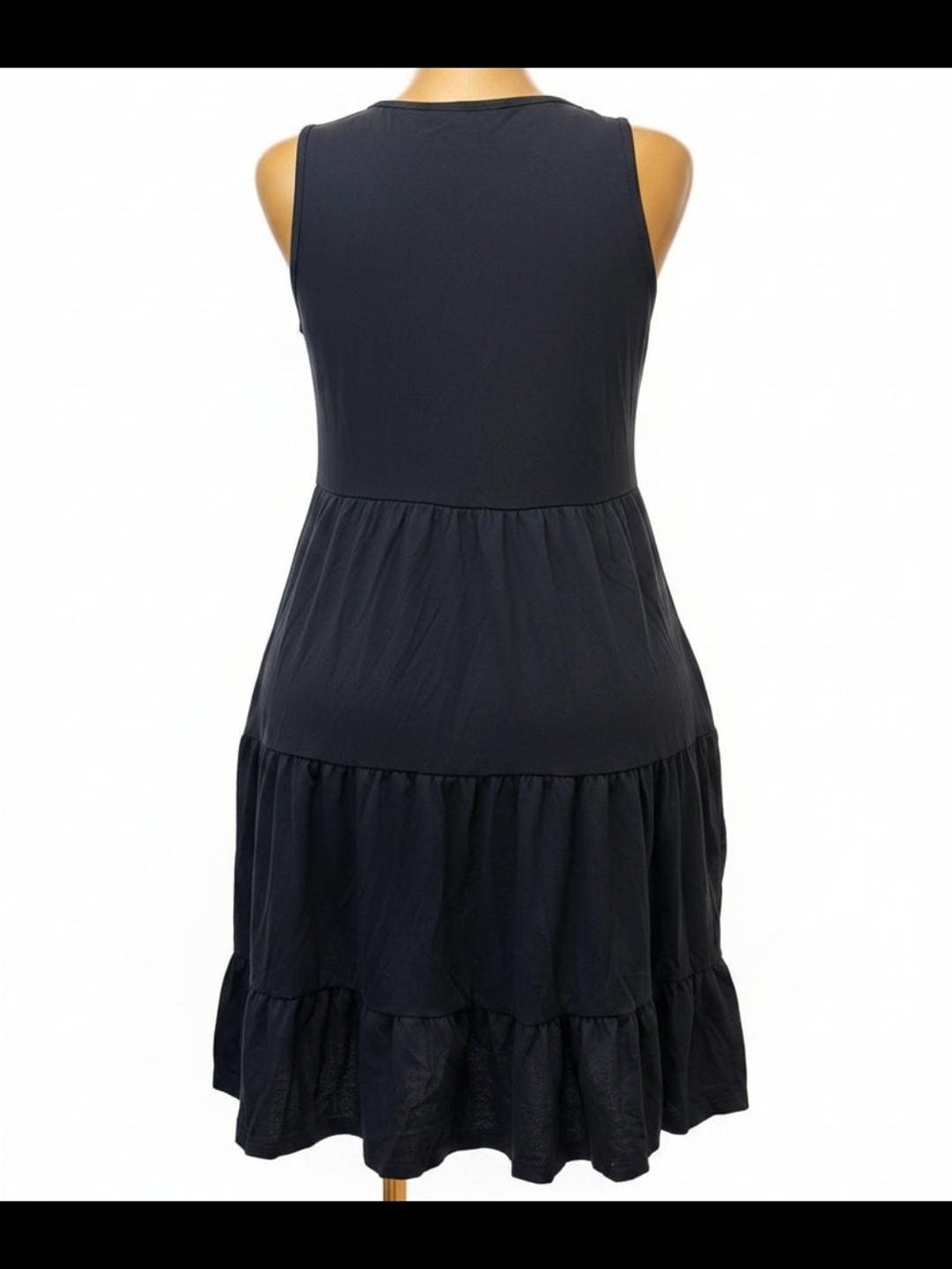 Women's Sleeveless Tiered Black Midi Dress